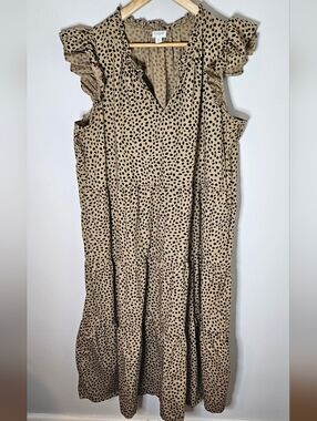 J.Crew Factory Cotton Poplin Tiered Midi Dress Leopard Black Tan 2X